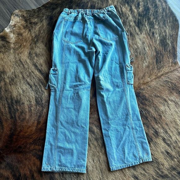 Gold X Teal Denim Cargo Pants NWT - Picture 2 of 7